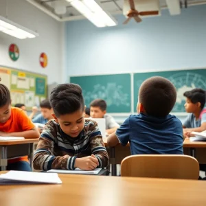 Students collaborating in a Texas school classroom