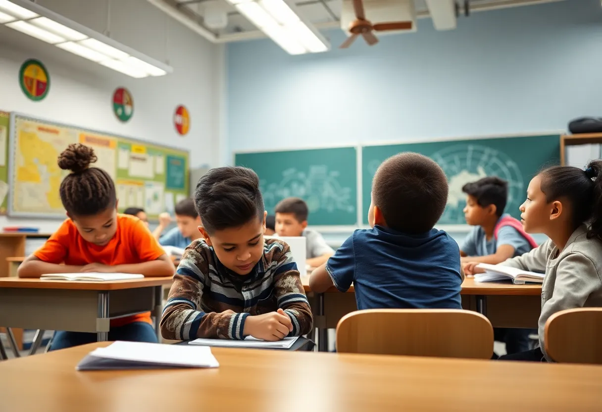 Students collaborating in a Texas school classroom