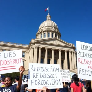 Protesters in front of the Texas Senate against redistricting changes