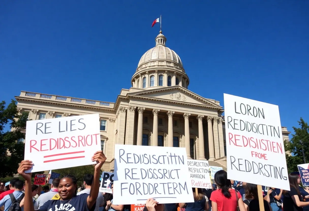 Protesters in front of the Texas Senate against redistricting changes