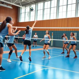 Texas volleyball players competing in a preseason scrimmage