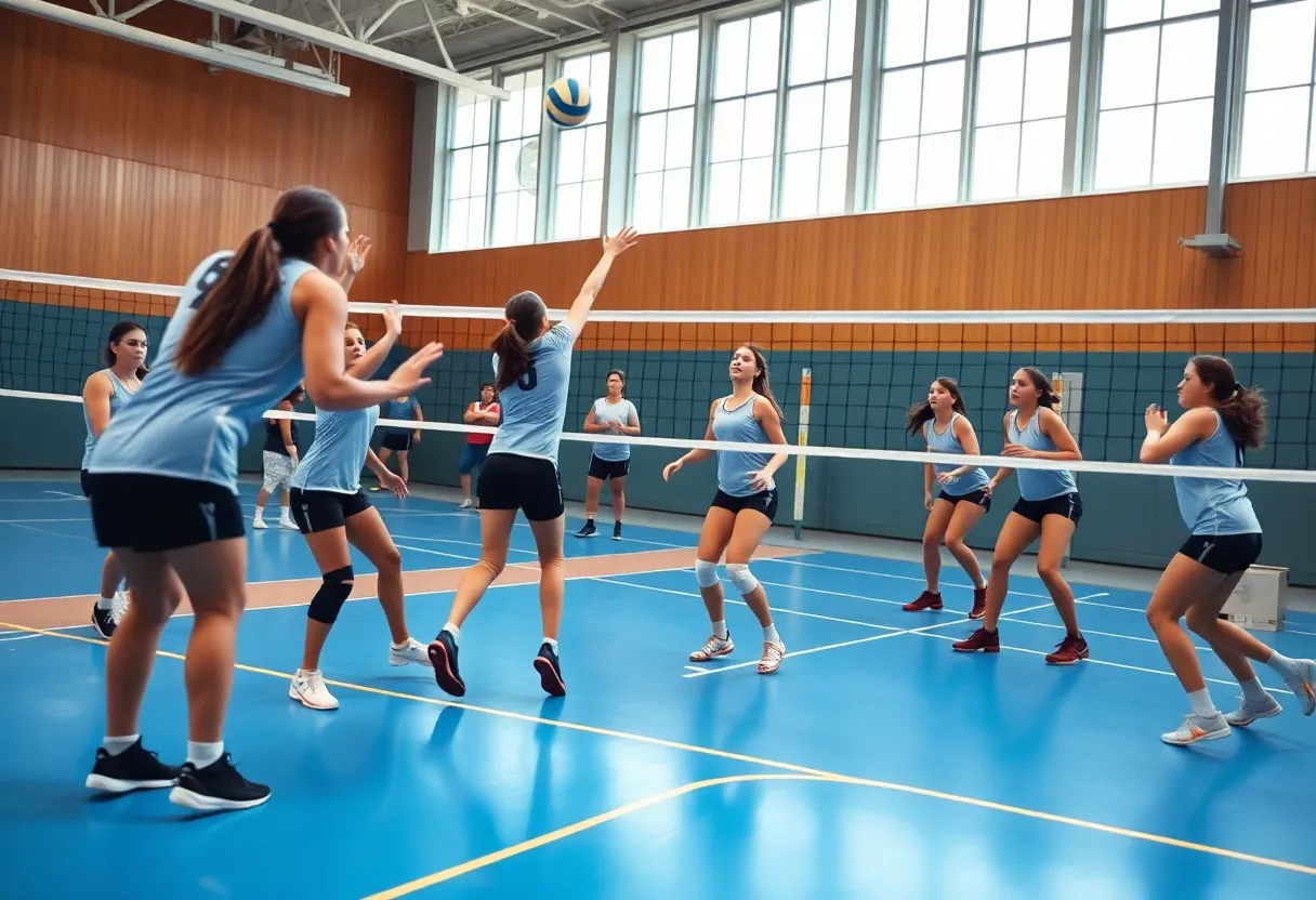Texas volleyball players competing in a preseason scrimmage