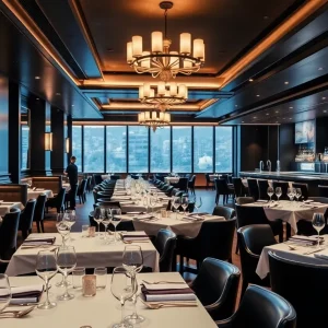 Upscale dining interior at The Kimberly Steakhouse in Austin