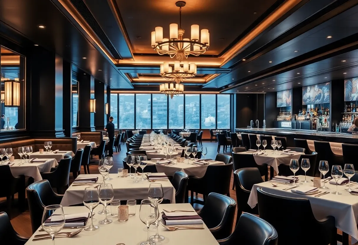 Upscale dining interior at The Kimberly Steakhouse in Austin