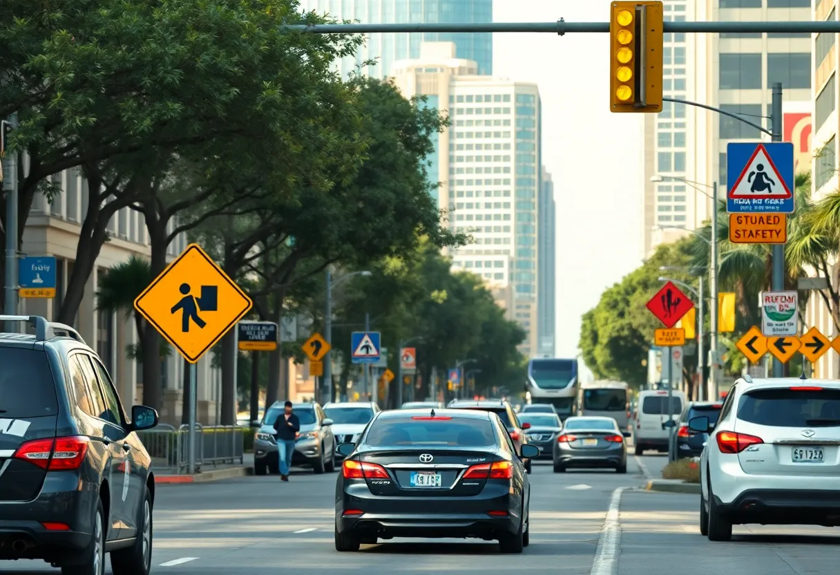 Traffic scene in Austin focusing on road safety