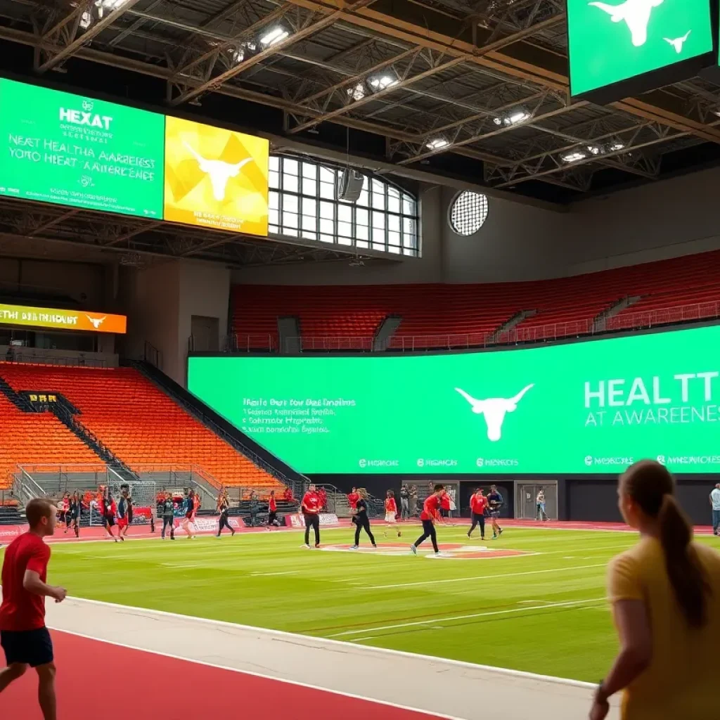 Humann logo displayed at sports venue at University of Texas