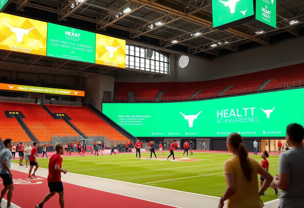 Humann logo displayed at sports venue at University of Texas
