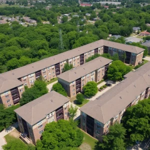 Aerial view of Wildcreek Apartments in Austin, Texas