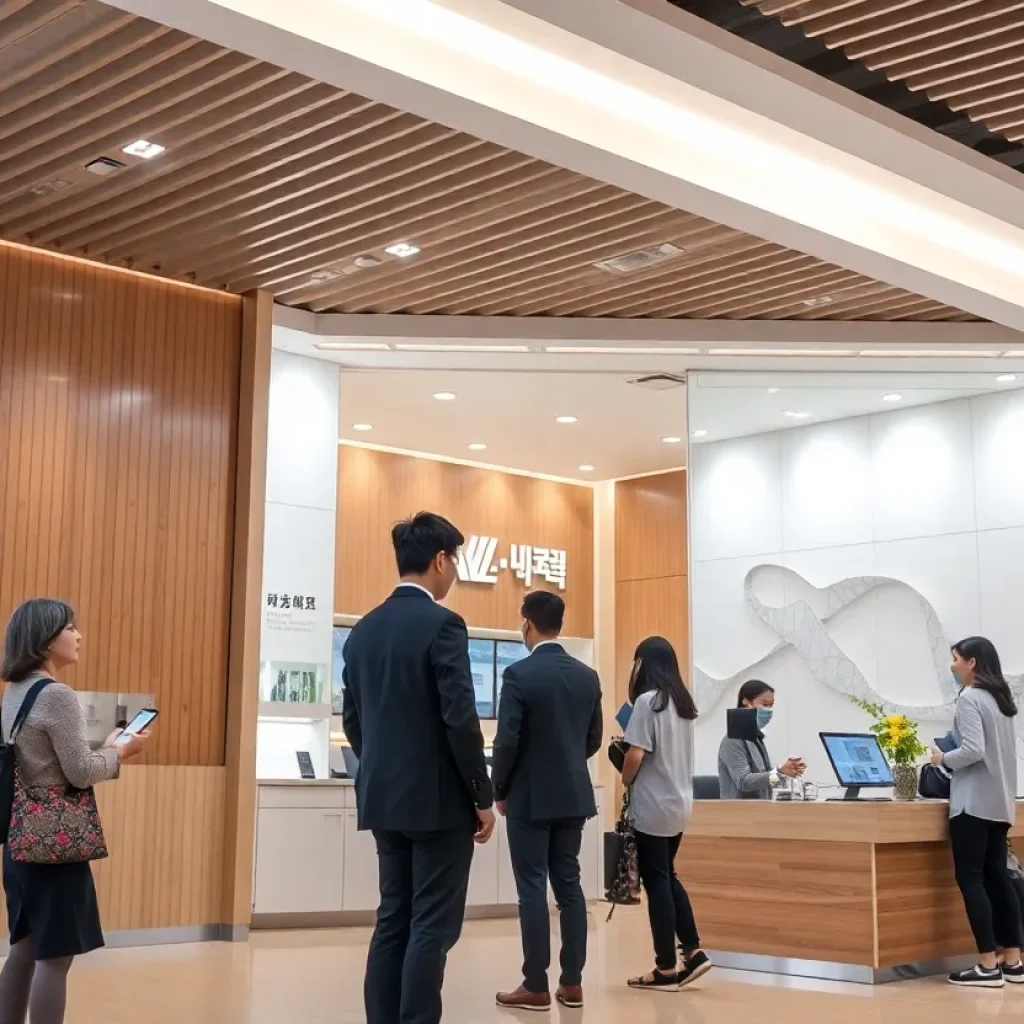 Interior of Woori Bank branch in Austin with customers