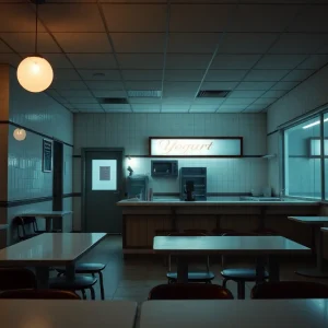 Interior of a deserted yogurt shop representing the unsolved murders.