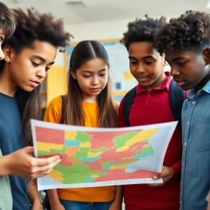 Students discussing school district changes