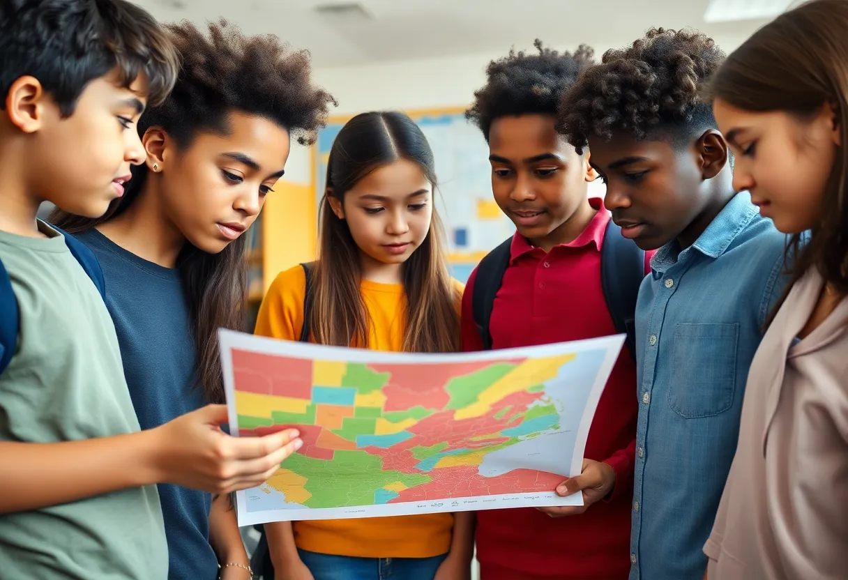 Students discussing school district changes