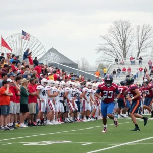 Players from Anderson Trojans in action against McCallum Knights during the Shoal Creek Showdown.