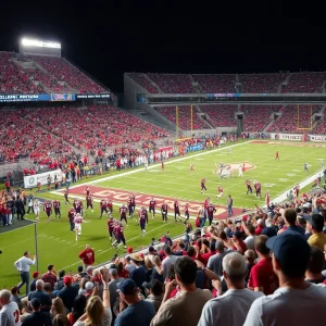 College football players competing on the field
