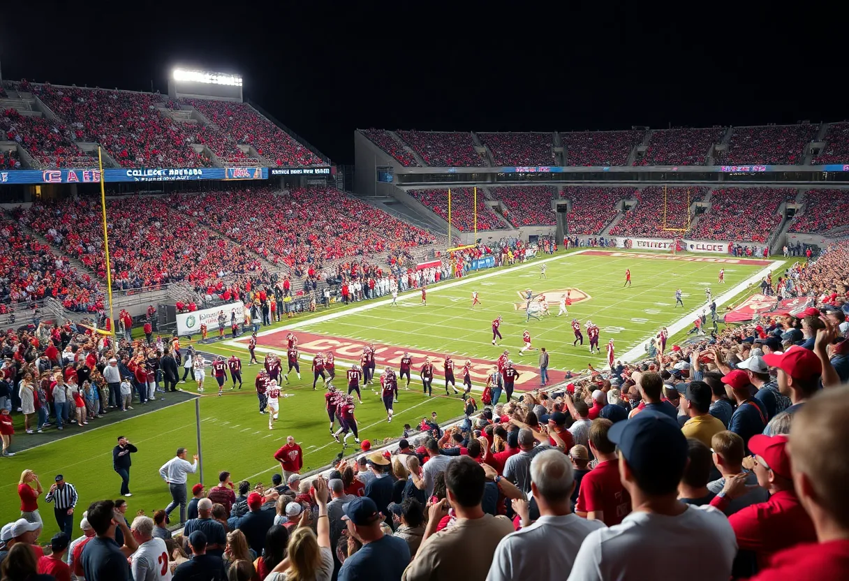 College football players competing on the field