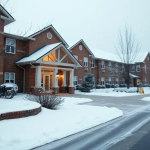 Assisted living facility during winter storm with icy conditions.