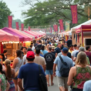 Cultural festival in Austin with food stalls and activities
