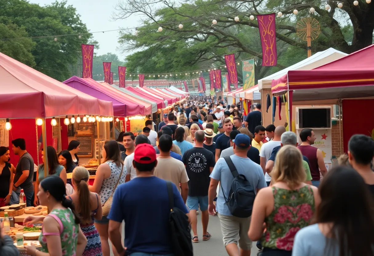 Cultural festival in Austin with food stalls and activities