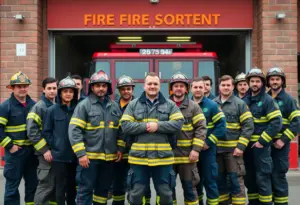 Austin firefighters in front of fire station