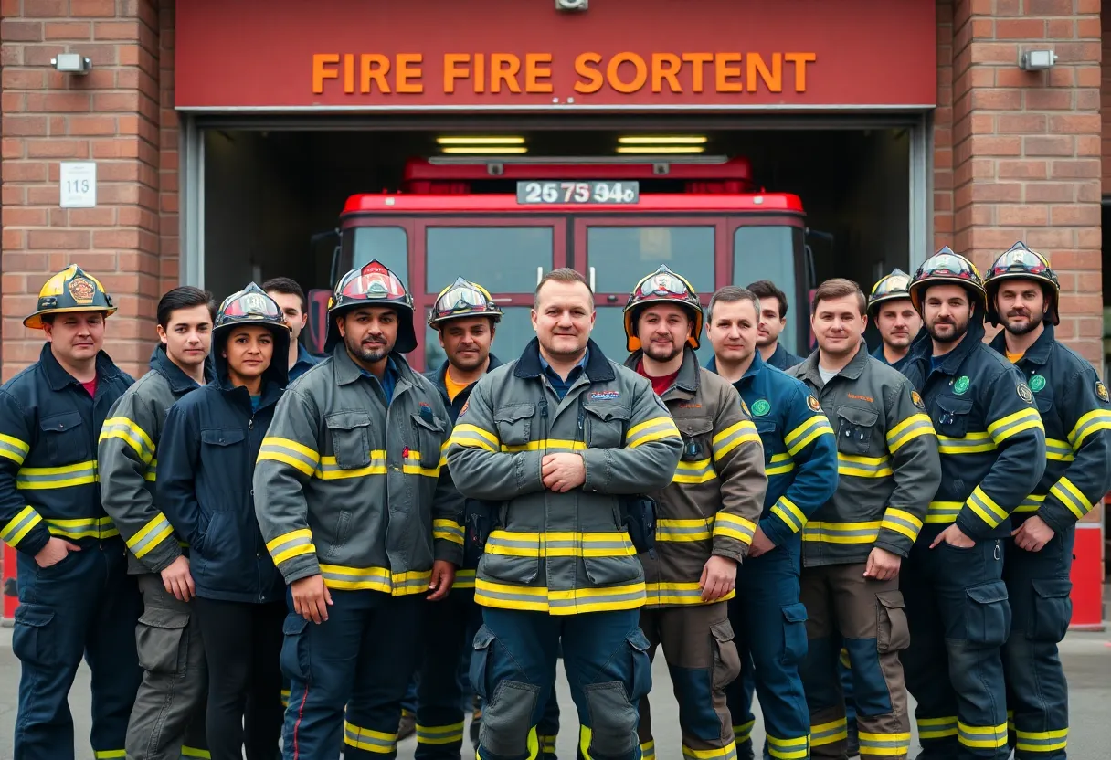 Austin firefighters in front of fire station