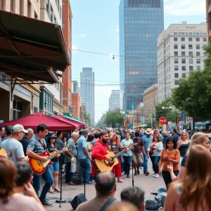 Musicians performing at an outdoor venue in Austin