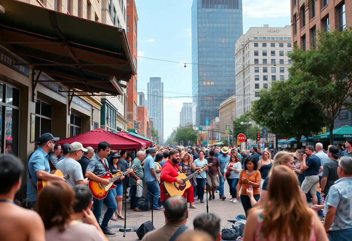 Musicians performing at an outdoor venue in Austin