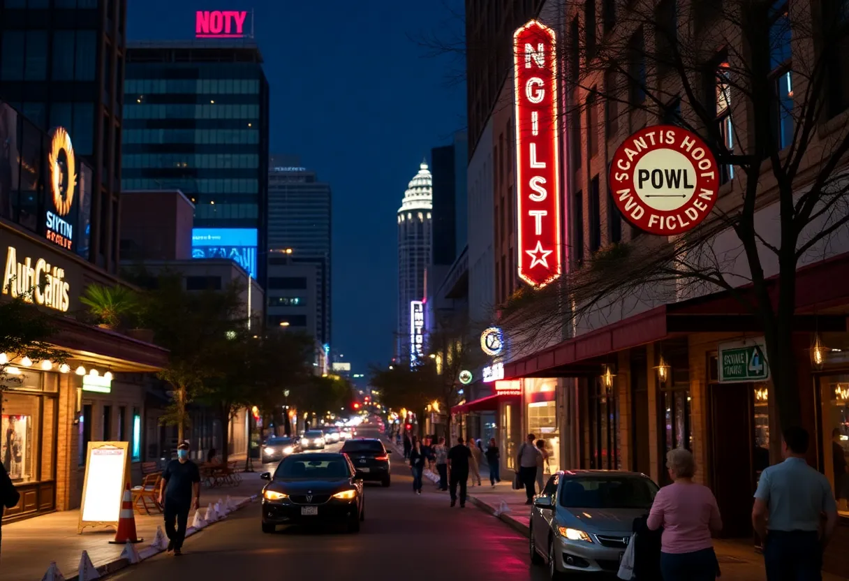 Downtown Austin at night showing safety concerns in nightlife areas
