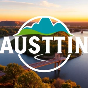 Logo of Austin's unified brand showcasing hills and rivers