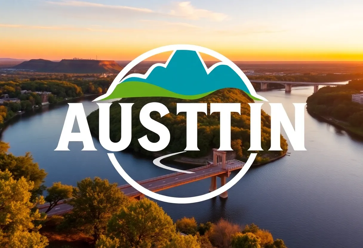 Logo of Austin's unified brand showcasing hills and rivers