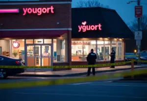 Caution tape at the site of the Austin yogurt shop murders.