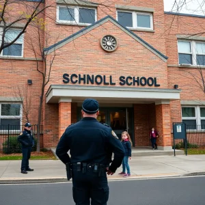 Barton Hills Elementary School during lockdown with police presence.