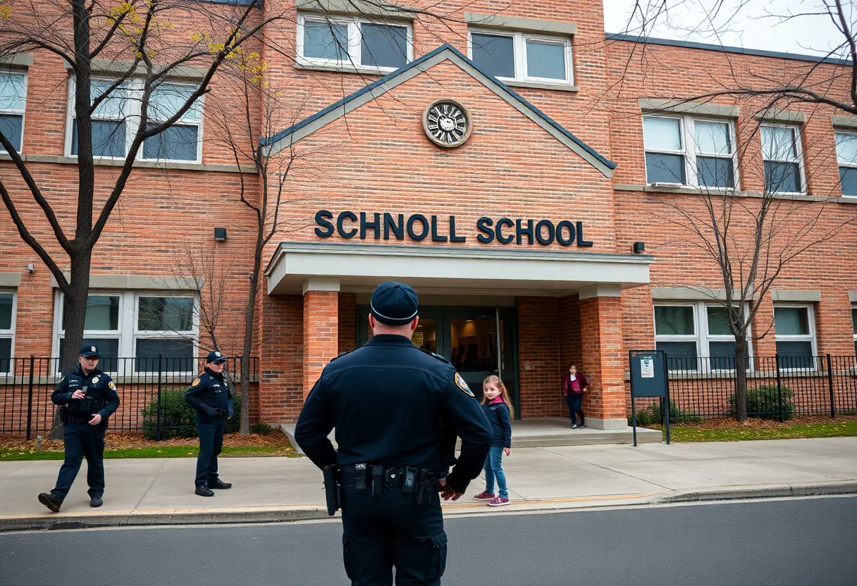 Barton Hills Elementary School during lockdown with police presence.