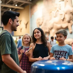 Families enjoying educational exhibits at the Bullock Museum