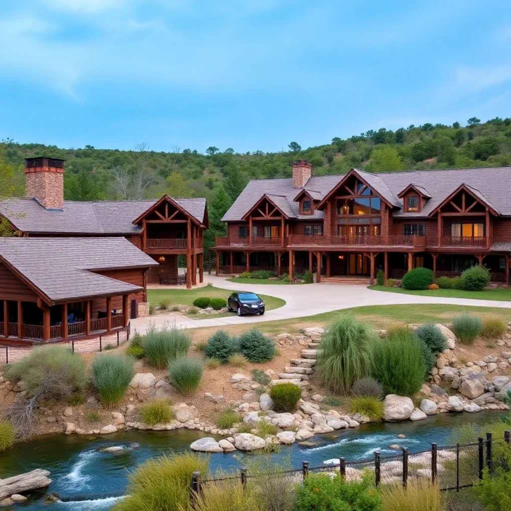 View of Cactus Moon Lodge surrounded by lush Texas Hill Country scenery