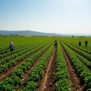 California farmworkers in fields during daylight