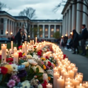 A candlelight vigil on a university campus attended by students honoring an activist