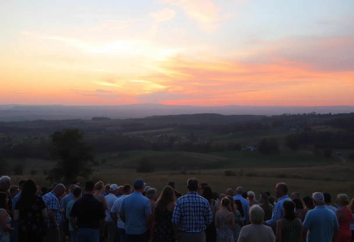 A sunset gathering representing remembrance and love in a community