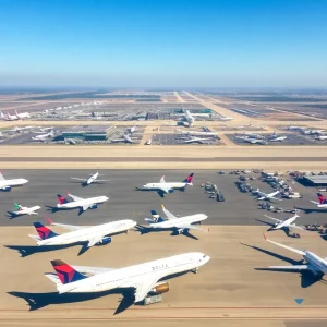 Aerial view of Delta Air Lines expansion at Austin-Bergstrom International Airport
