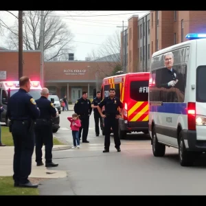 Police response scene in Austin neighborhood with emergency vehicles