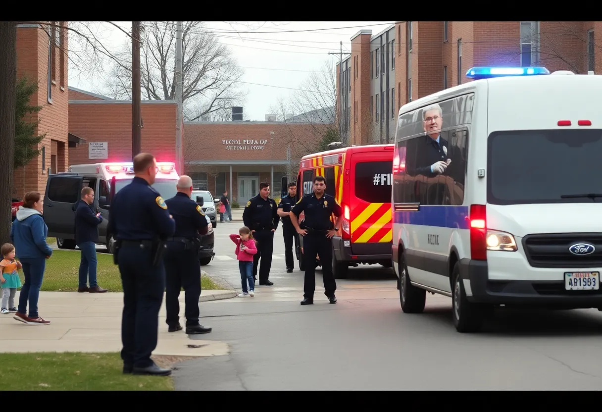 Police response scene in Austin neighborhood with emergency vehicles