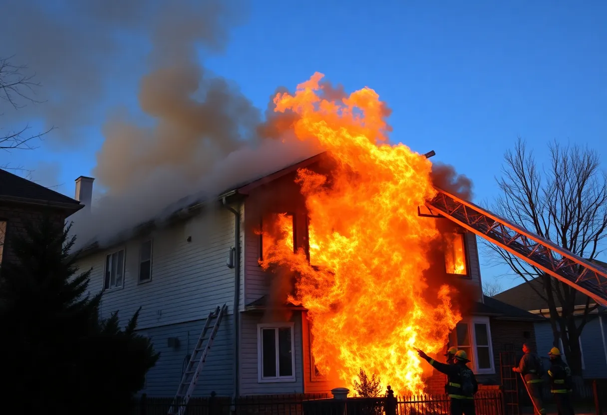 Firefighters combating a large fire at The Domain apartments