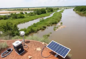 Flood warning system demonstration with solar-powered sensors along a river in Texas