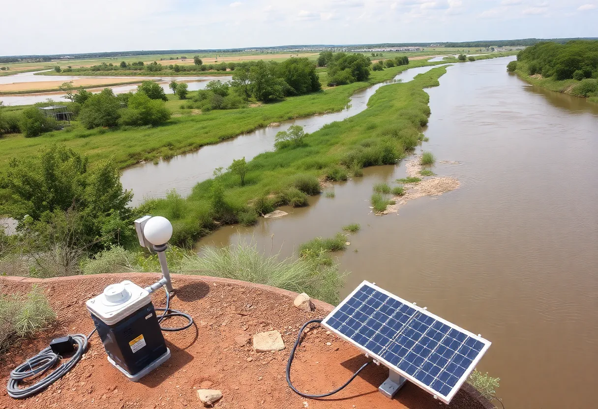 Flood warning system demonstration with solar-powered sensors along a river in Texas
