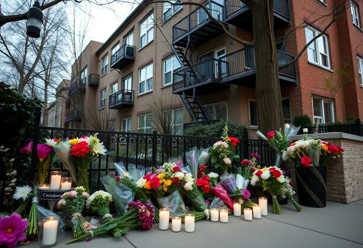 Memorial for the Brooks family outside their Georgetown apartment