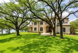 Historic estate on Lake Austin featuring limestone architecture