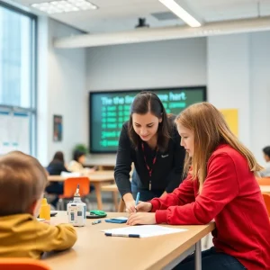 Students learning in an AI-driven classroom environment