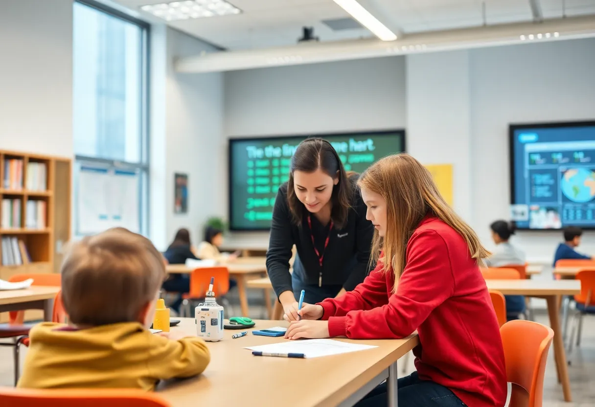 Students learning in an AI-driven classroom environment