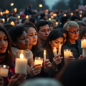 Community members holding candles in remembrance