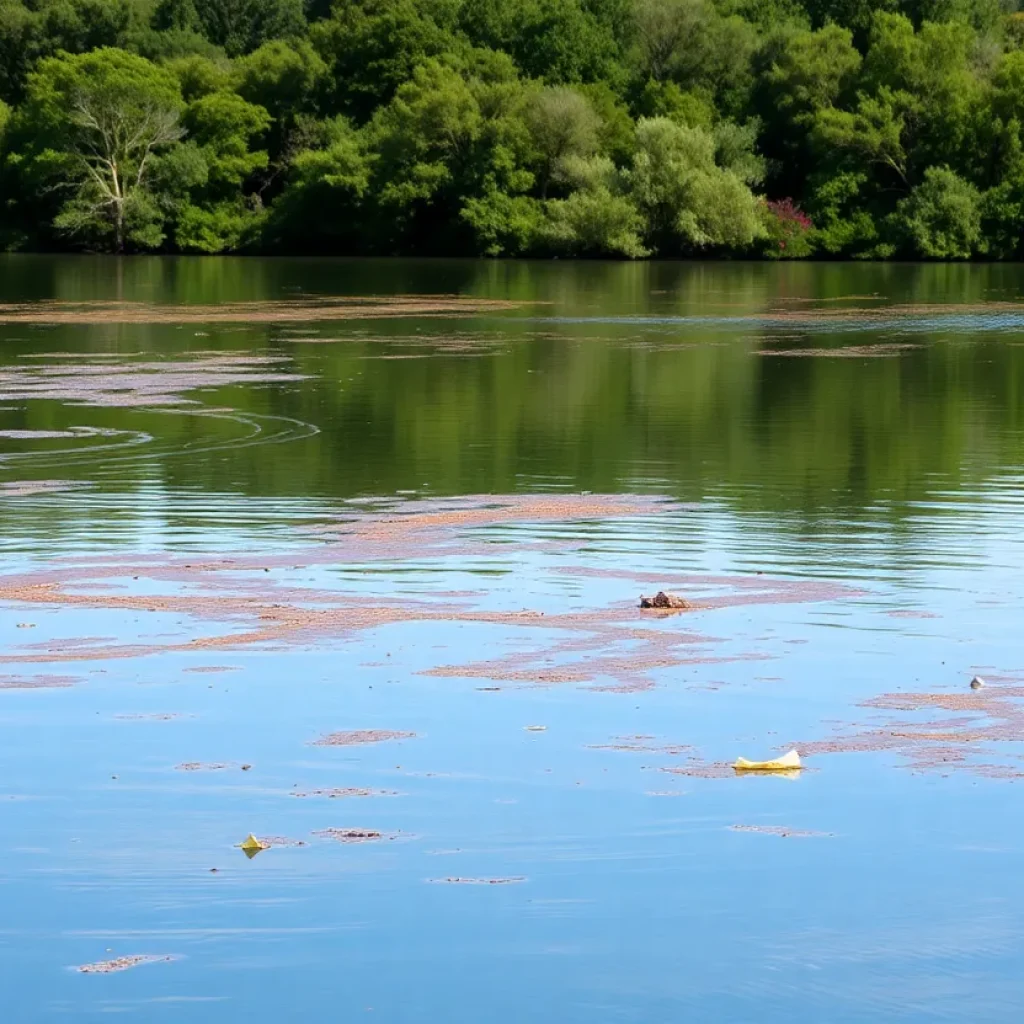View of Lady Bird Lake showing pollution
