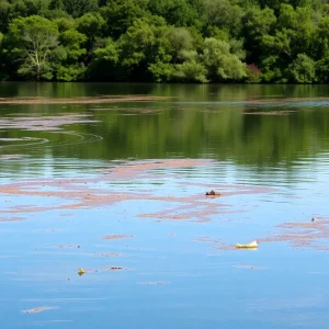 View of Lady Bird Lake showing pollution
